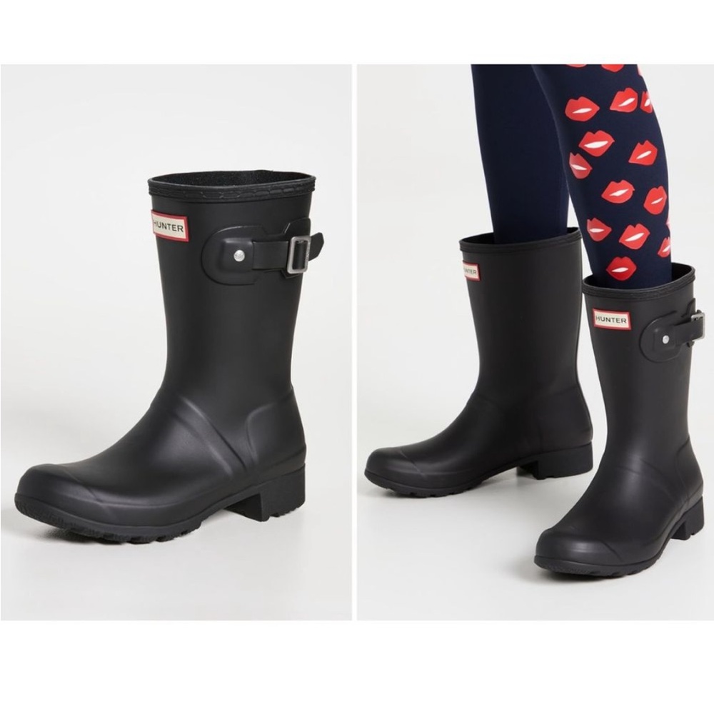 Hunter Tour short matte black rain boots